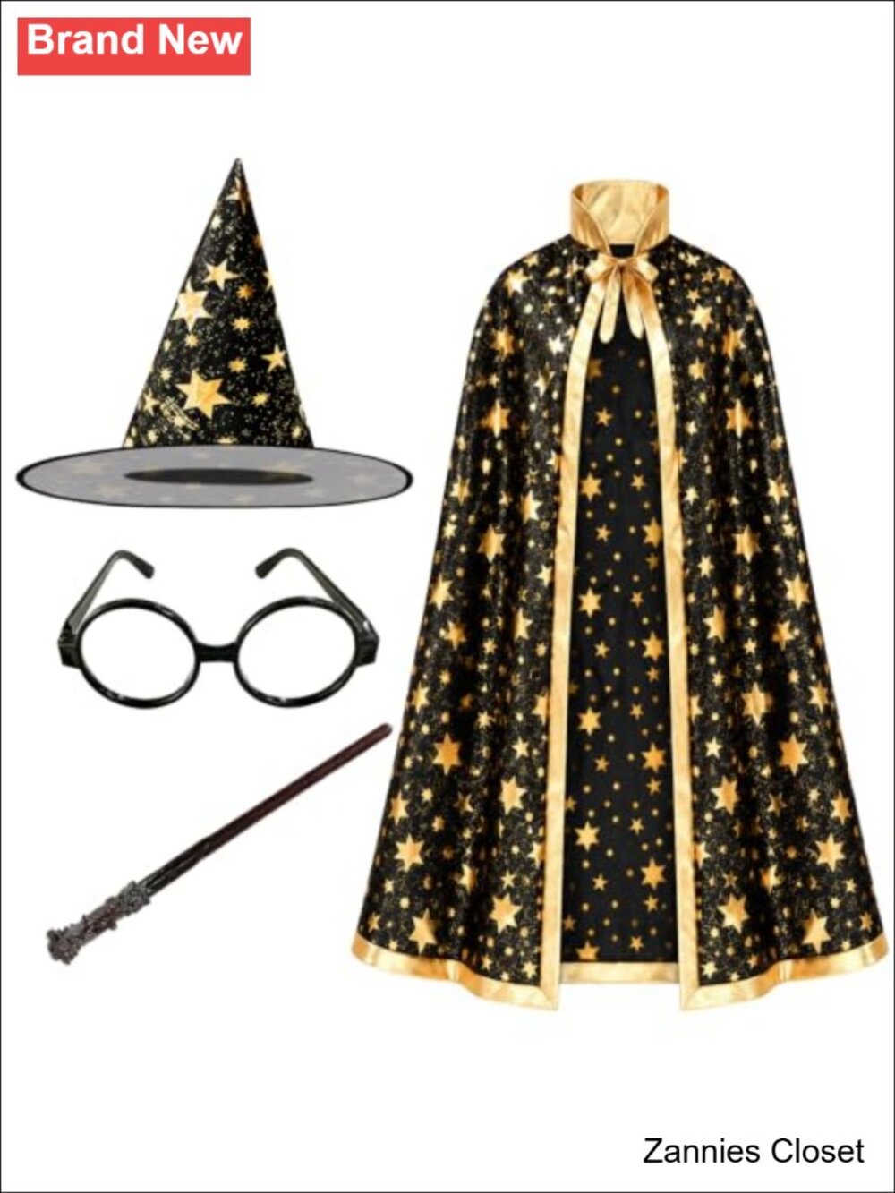 👻 iGeeKid 4 Pack Wizard Costume Set Polyester Cloak Hat Wand Glasses Halloween